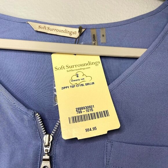 Soft Surroundings Tunic Blouse Size Small Blue Zippy Top Long Sleeve Full‎ Zip - Picture 4 of 9